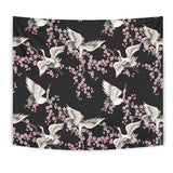 Japanese Crane Pink Sakura Pattern Wall Tapestry