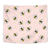 Cute Bee Flower Pattern Pink Background Wall Tapestry