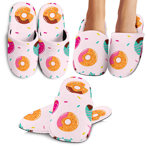 Donut Pattern Glaze Pink Background Slippers