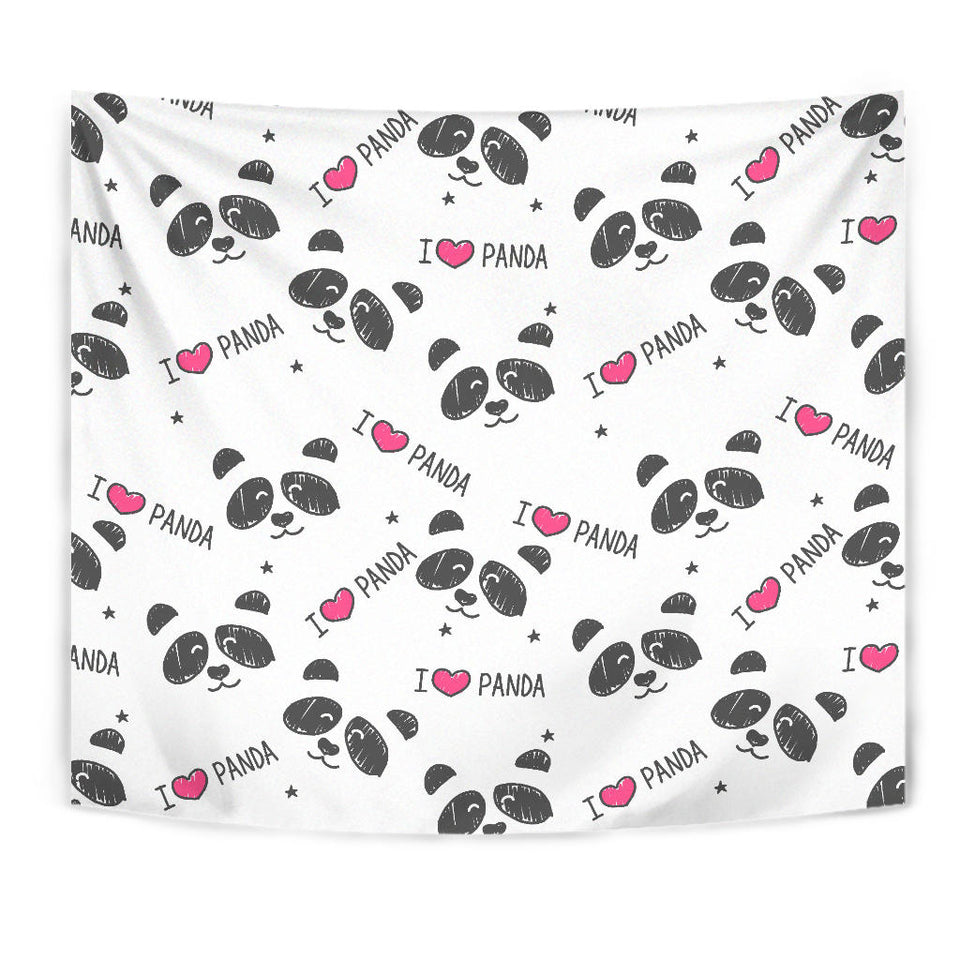 Hand Drawn Faces Of Pandas Pattern Wall Tapestry
