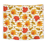 Maple Leaf Oak Leaf Acorns Beige Striped Background Wall Tapestry
