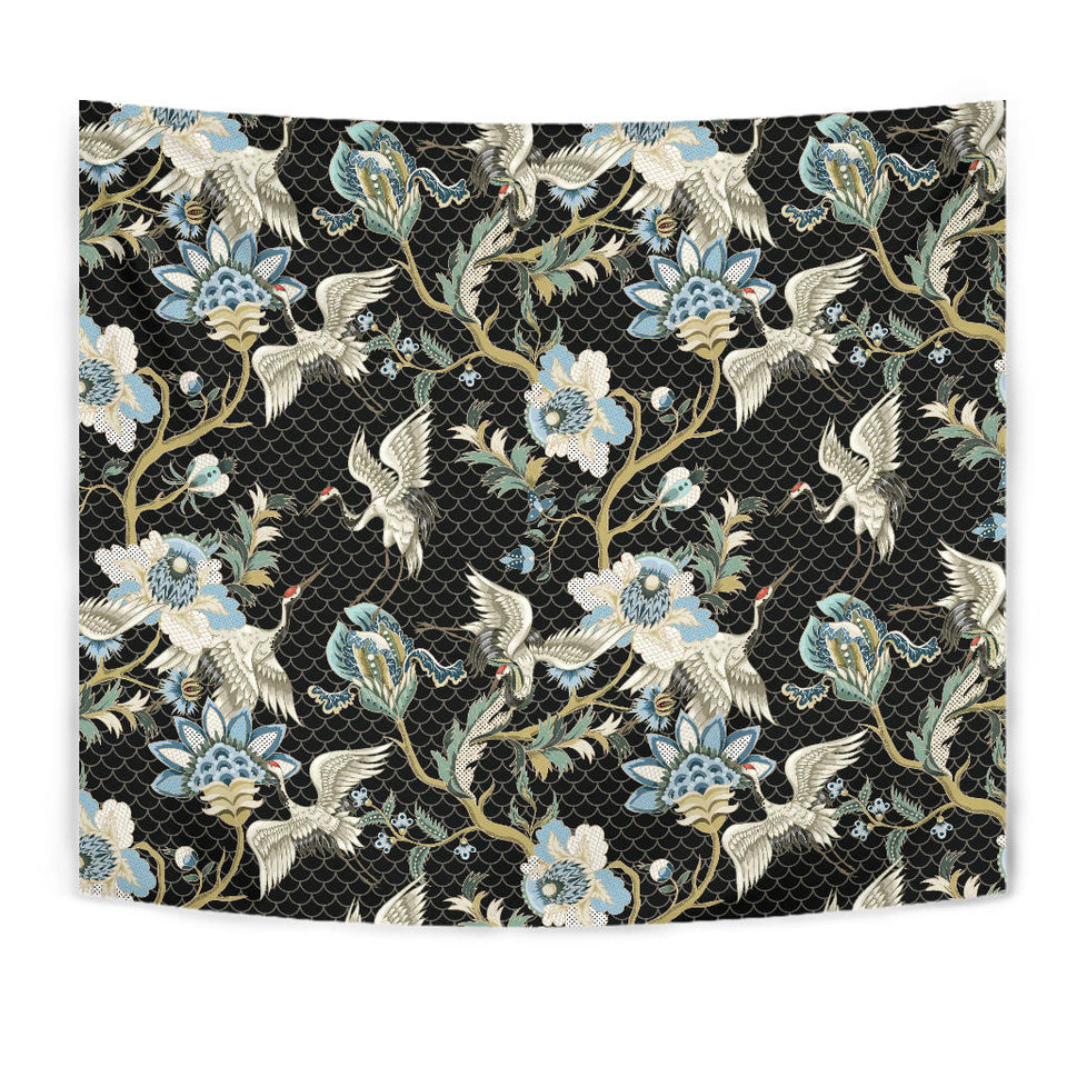 Japanese Crane Ornament Elements Wall Tapestry