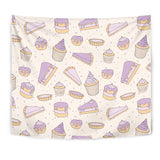 Cakes Pies Tarts Muffins And Eclairs Purple Blueberry Topping Pattern Wall Tapestry