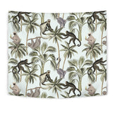Monkey Sloth Lemur Palm Trees Pattern Wall Tapestry