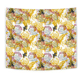 Cool Bee Honeycomb Leaves Pattern Wall Tapestry