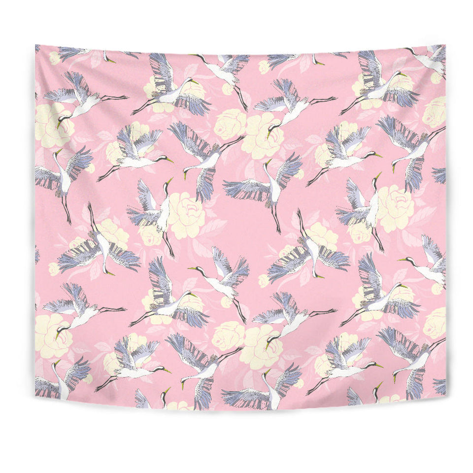 Japanese Crane Rose Pattern Wall Tapestry