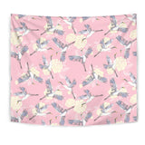 Japanese Crane Rose Pattern Wall Tapestry