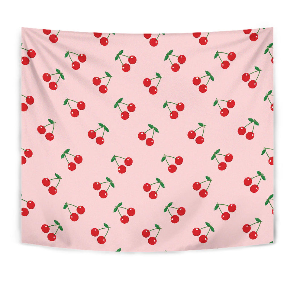 Cherry Pattern Pink Background Wall Tapestry