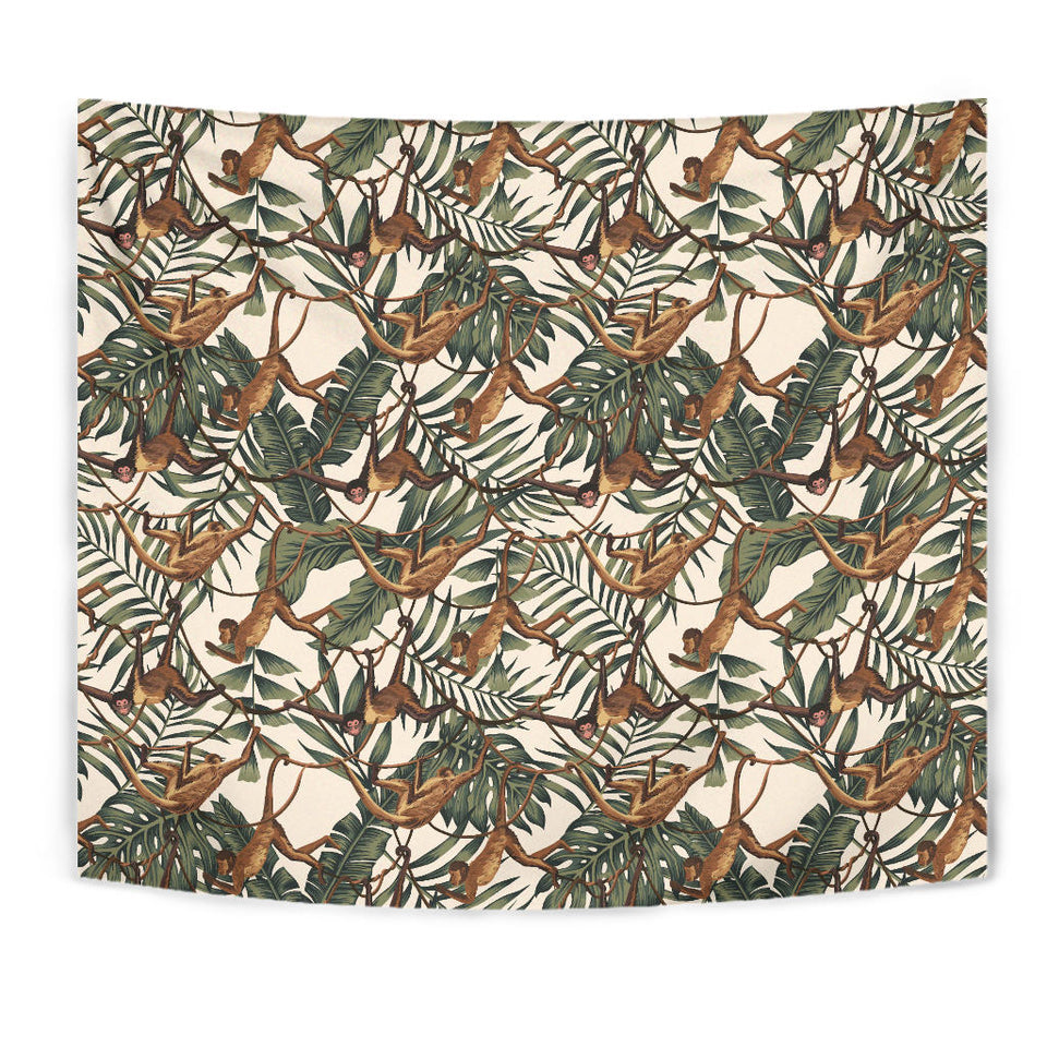 Monkey Tropical Leaves Background Wall Tapestry