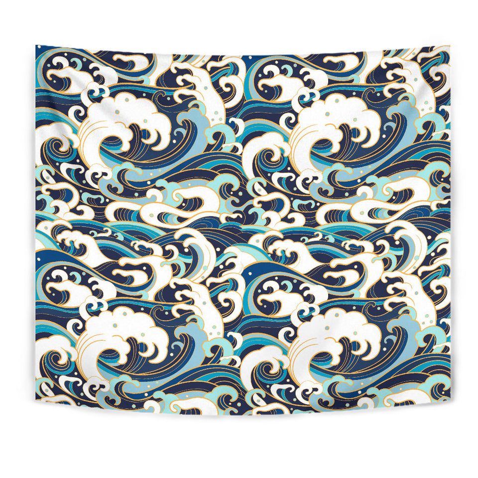 Japanese Wave Pattern Wall Tapestry