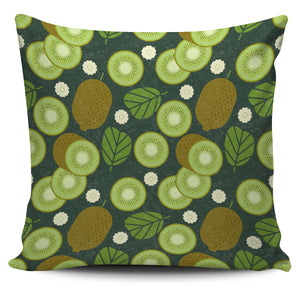 Whole Sliced Kiwi Leave And Flower Pillow Cover