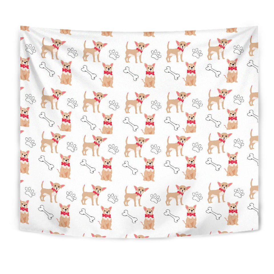 Chihuahua Bone Paw Pattern Wall Tapestry