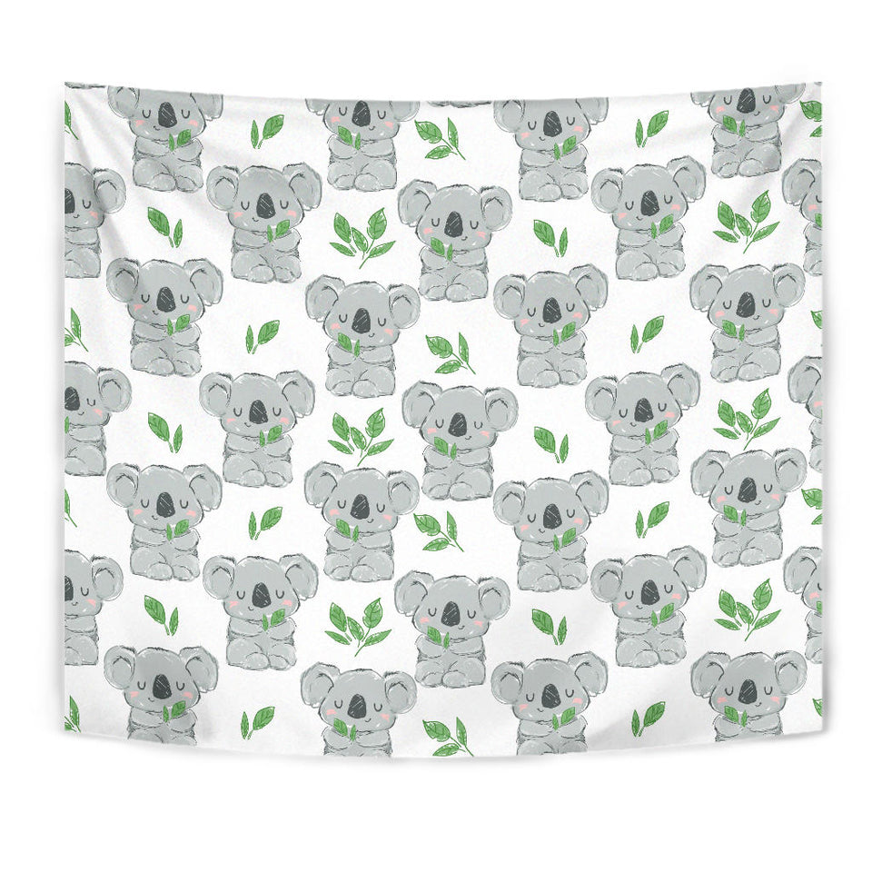 Hand Drawn Koala Leaves Pattern Wall Tapestry