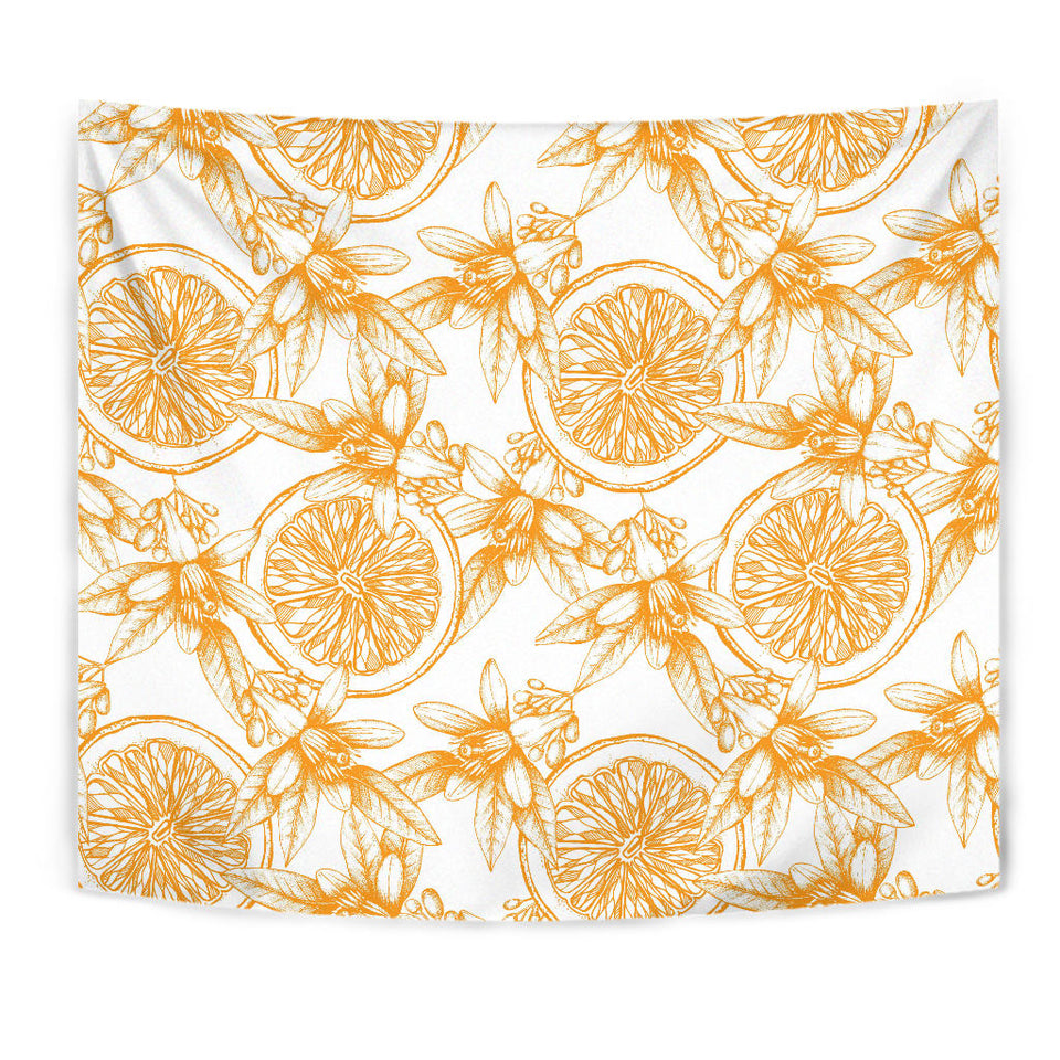 Hand Drawn Orange Fruit Pattern Wall Tapestry