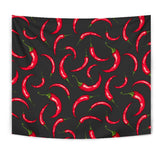 Chili Peppers Pattern Black Background Wall Tapestry
