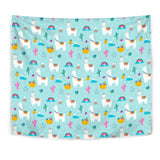 Llama Alpaca Cactus Leaves Pattern Wall Tapestry