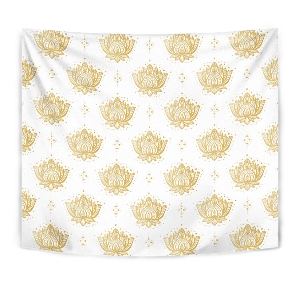 Gold Ornamental Lotue Waterlily Symbol Pattern Wall Tapestry