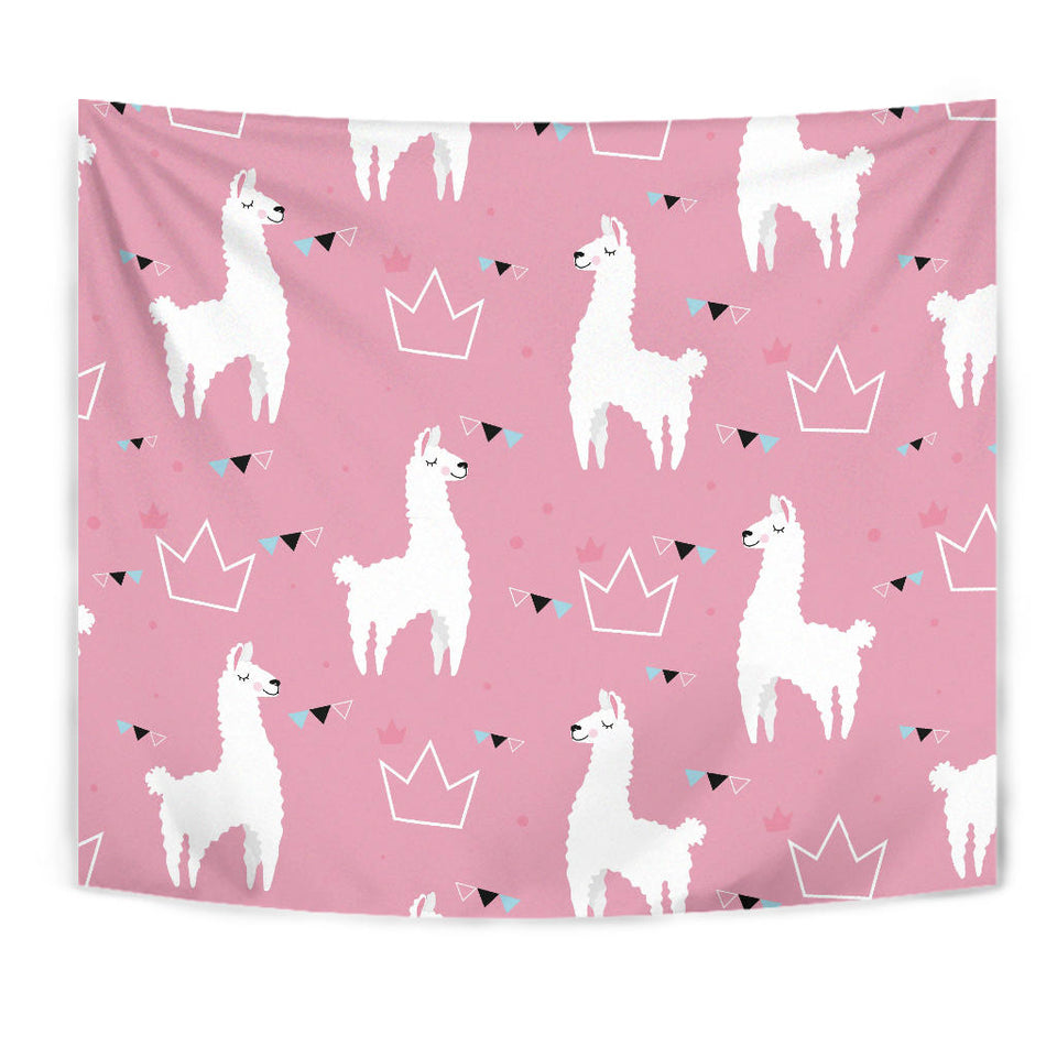 Llama Alpaca Pink Background Wall Tapestry