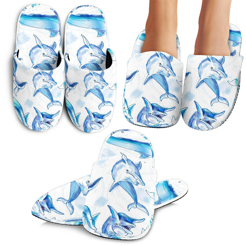 Watercolor Dolphin Pattern Slippers