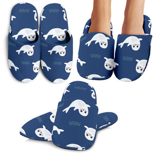 Cute White Baby Sea Lion Seal Pattern Slippers
