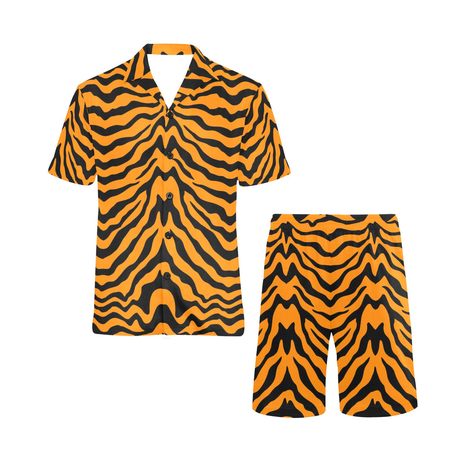 Bengal tigers skin print pattern Men's V-Neck Short Pajama Set