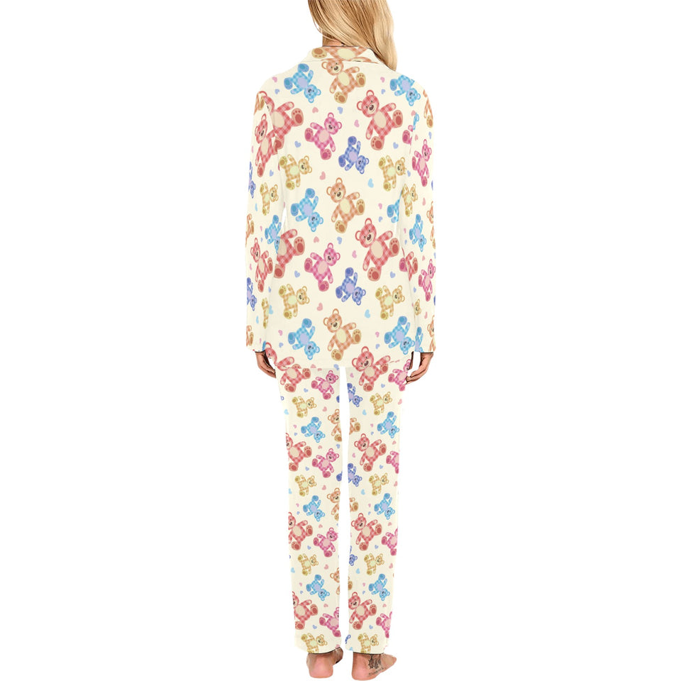 Teddy Bear Pattern Print Design 05 Women's Long Pajama Set