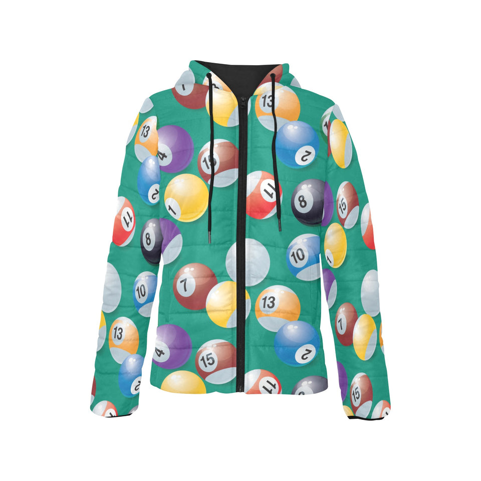 Billiard Ball Pattern Print Design 01 Women's Padded Hooded Jacket
