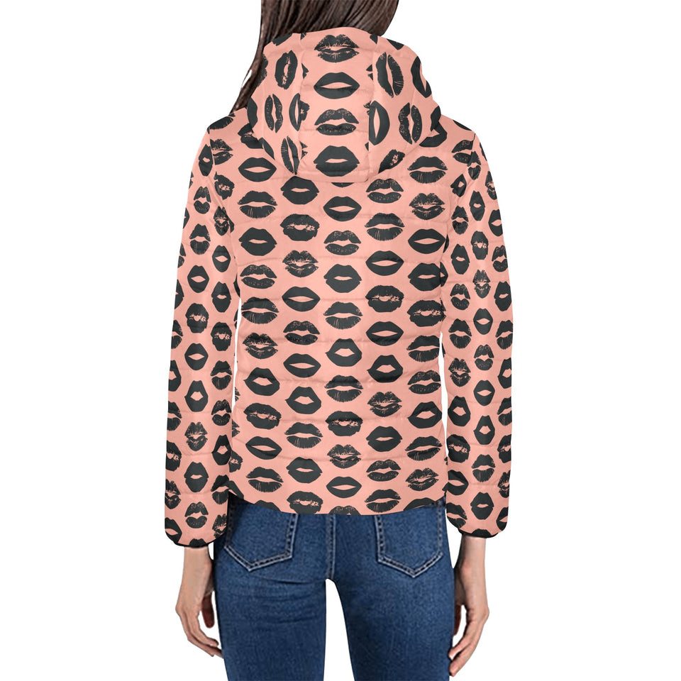 Lips Pattern Print Design 02 Women's Padded Hooded Jacket