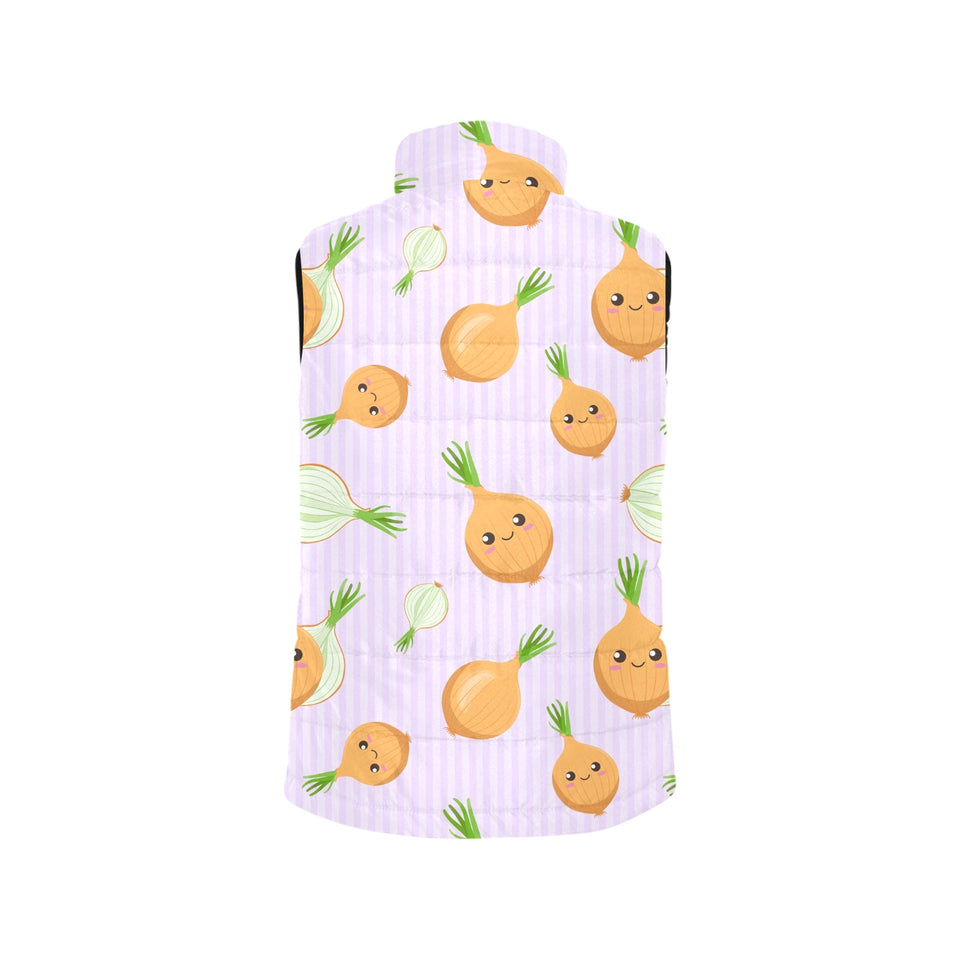 cute onions smiling faces purple background Men's Padded Vest