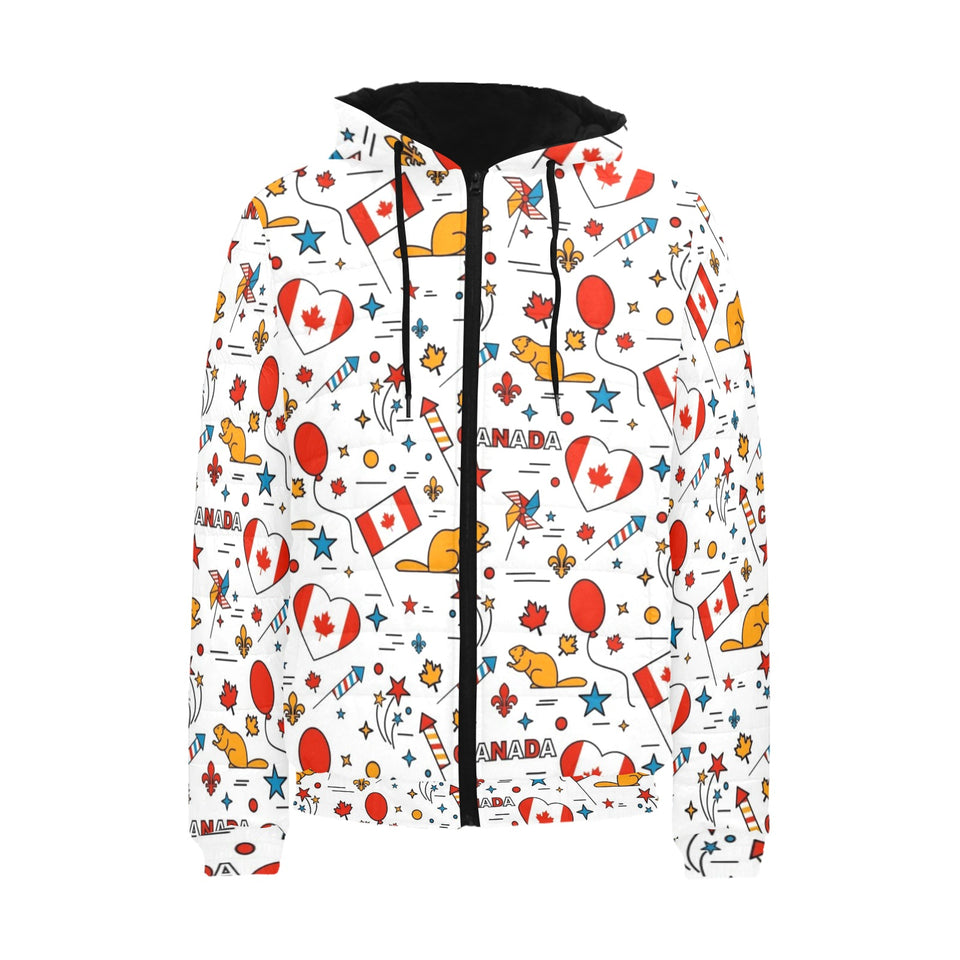 Canada Pattern Print Design 03 Men's Padded Hooded Jacket