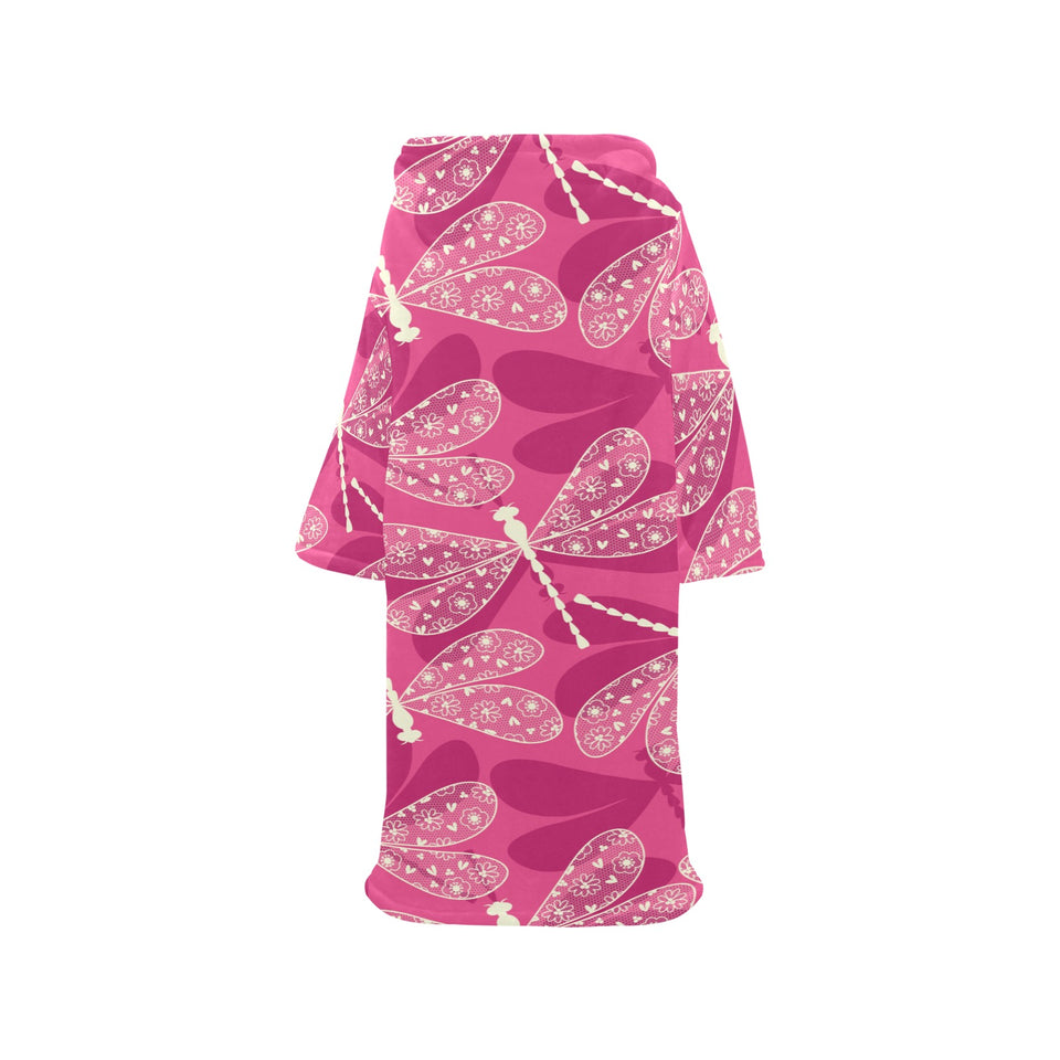 Beautiful dragonfly pink background Blanket Robe with Sleeves