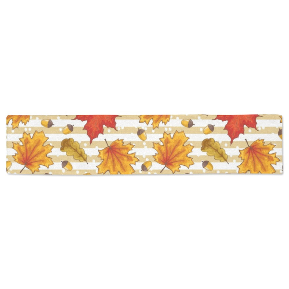 Maple leaf oak leaf acorns beige striped backgroun Table Runner