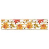 Maple leaf oak leaf acorns beige striped backgroun Table Runner