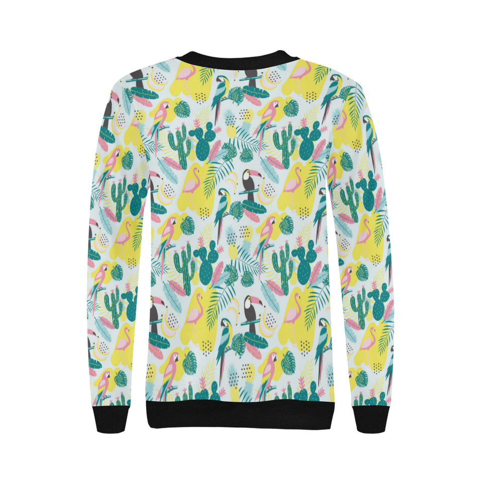 Cute parrot toucan flamingo cactus exotic leaves p Women's Crew Neck Sweatshirt