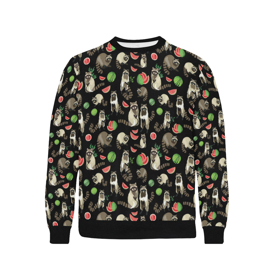 Raccoon watermelon pattern Men's Crew Neck Sweatshirt