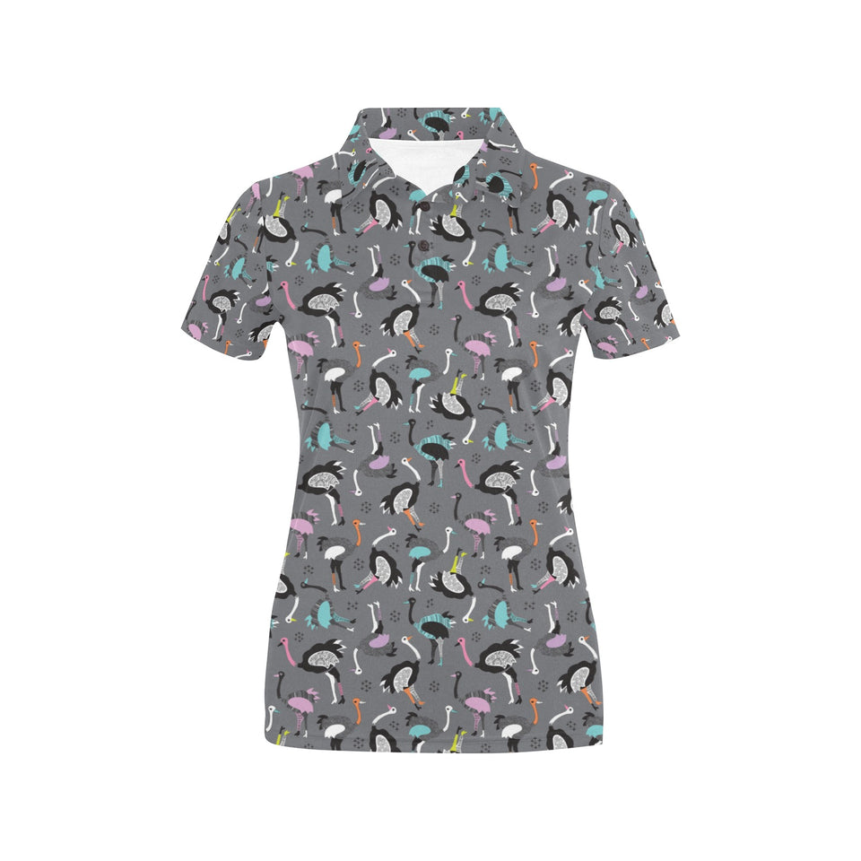 Ostrich Pattern Print Design 01 Women's All Over Print Polo Shirt