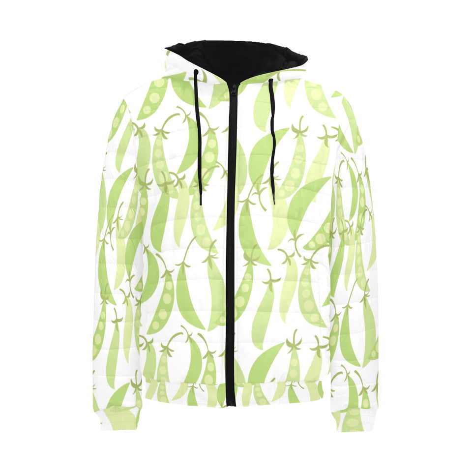 Green Peas Pattern Print Design 03 Men's Padded Hooded Jacket