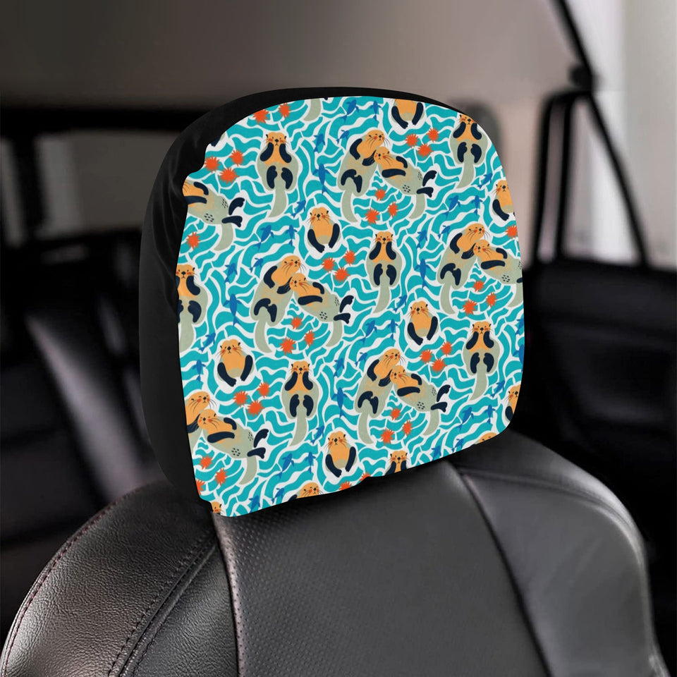 Cute sea otters fishe sea urchin pattern Car Headrest Cover