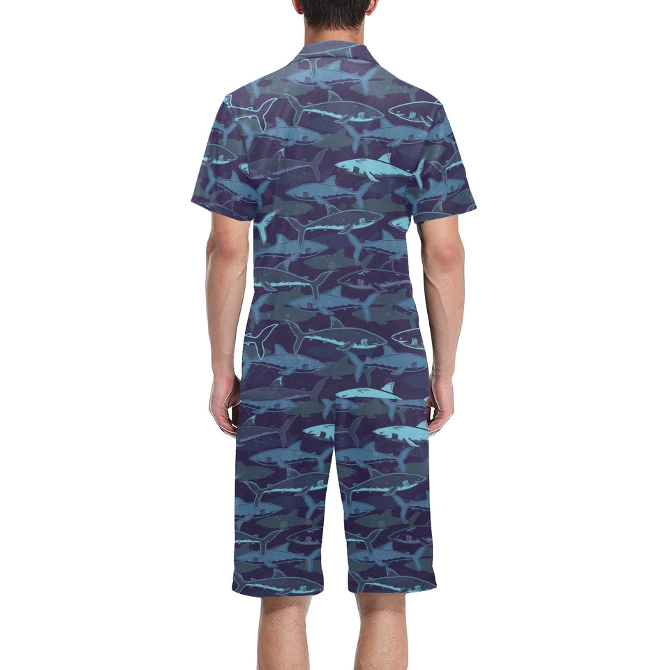 Shark pattern Men's V-Neck Short Pajama Set