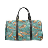 cute brown sea otters ornamental seaweed corals gr Travel Bag