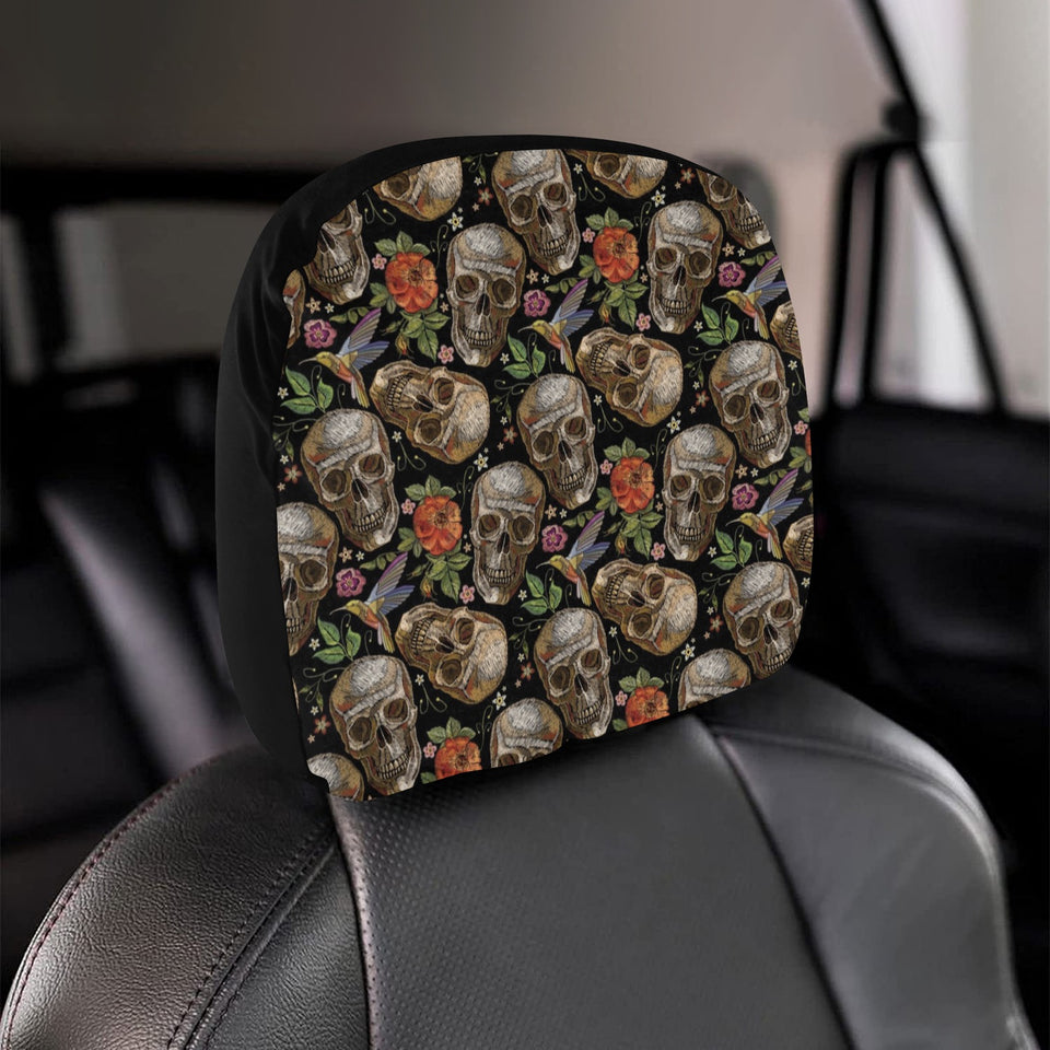 Skull rose humming bird flower pattern Car Headrest Cover