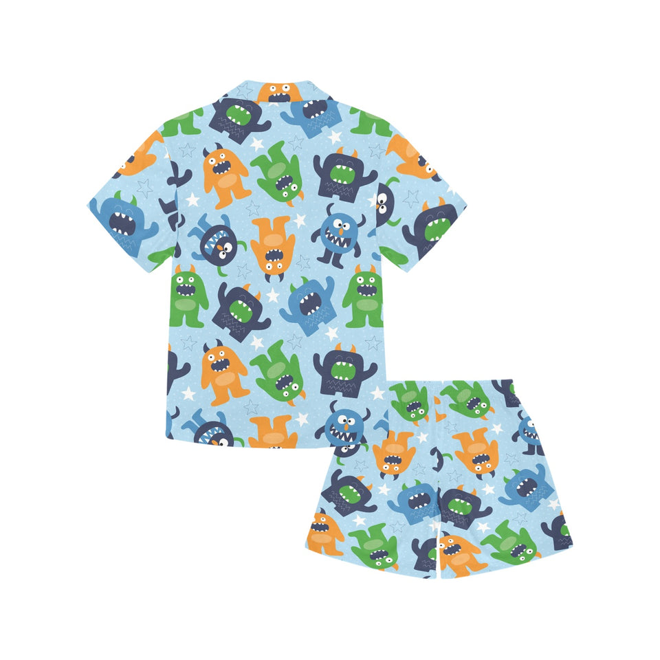 Alien Pattern Print Design 04 Kids' Boys' Girls' V-Neck Short Pajama Set