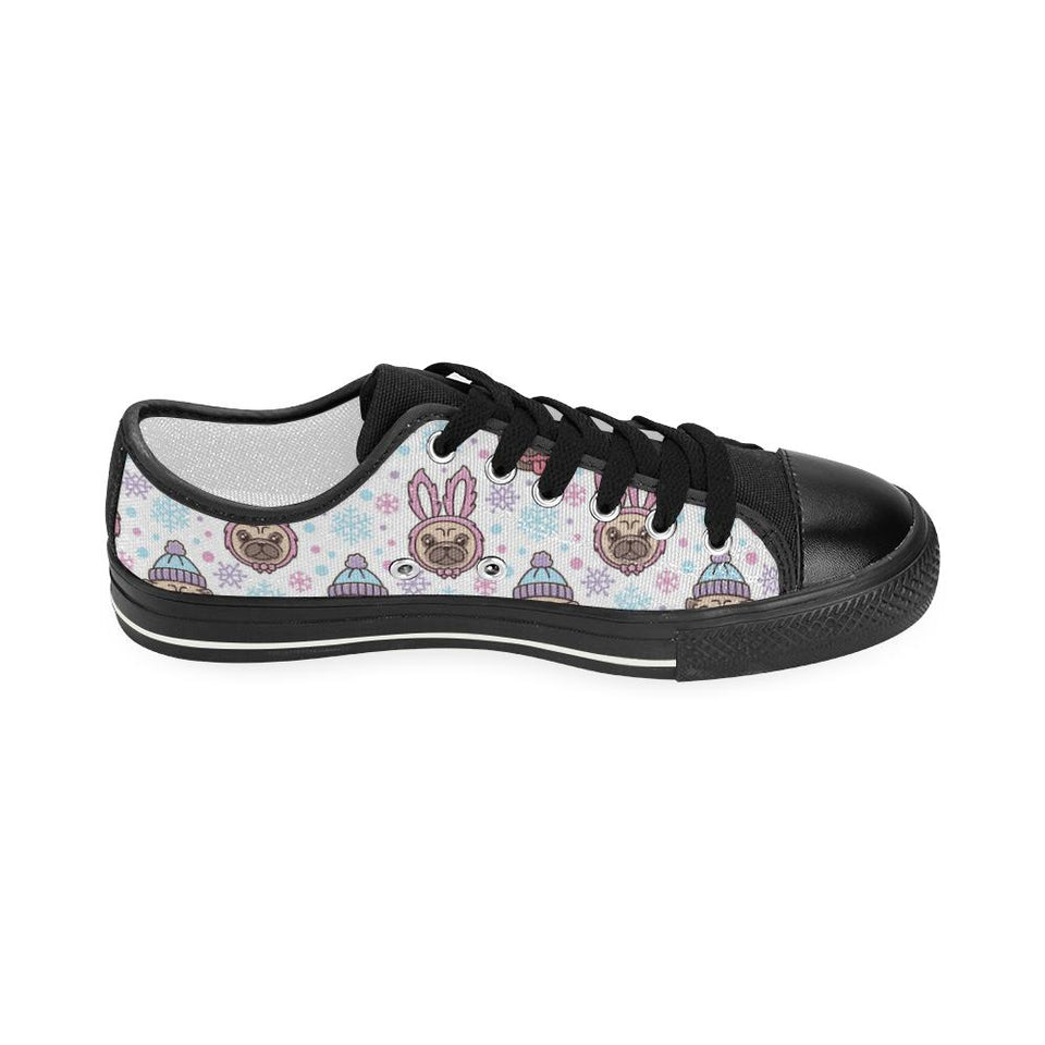 Cute pug hat rabbit costume pattern Kids' Boys' Girls' Low Top Canvas Shoes Black