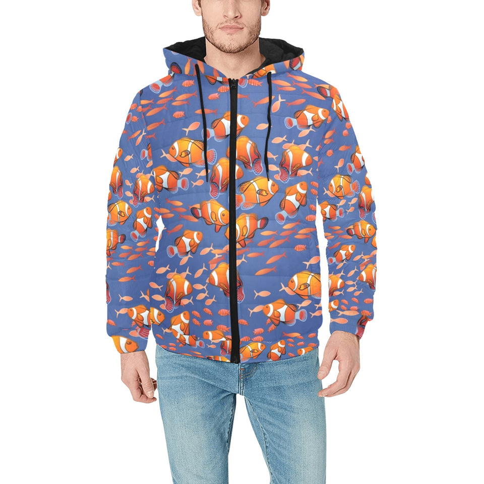Clown Fish Pattern Print Design 04 Men's Padded Hooded Jacket