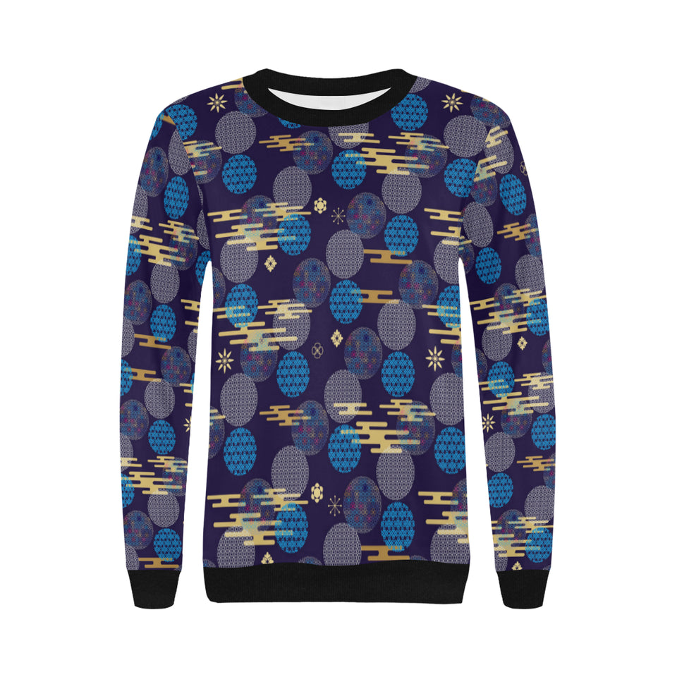 Blue japanese pattern cloud wave flower Women's Crew Neck Sweatshirt