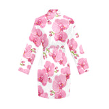 pink purple orchid pattern background Women's Long Sleeve Belted Night Robe