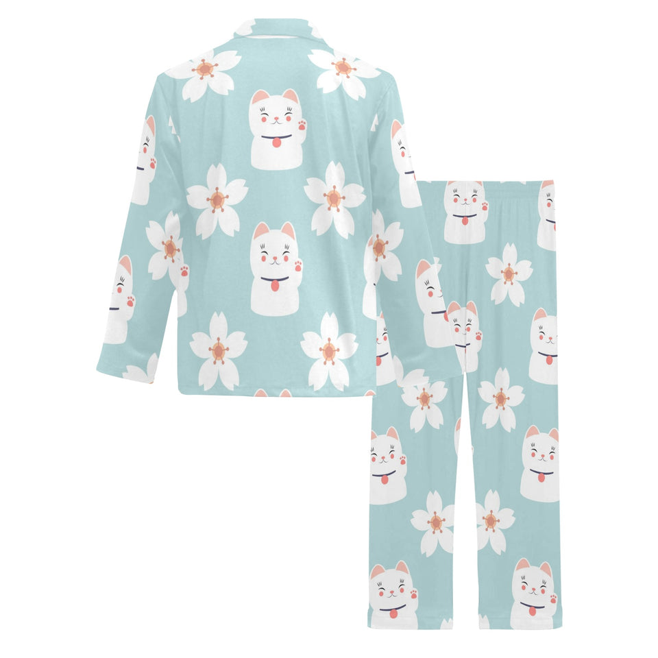 Maneki neko cat sakura Men's Long Pajama Set