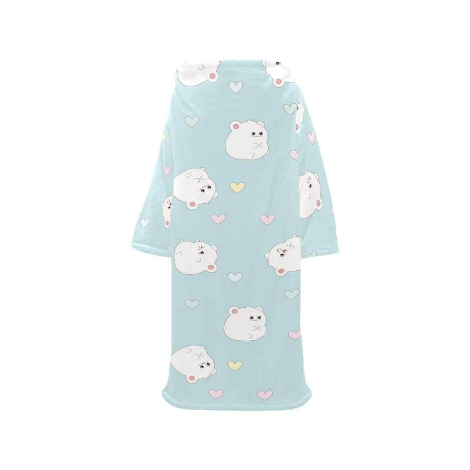 White cute hamsters heart pattern Blanket Robe with Sleeves
