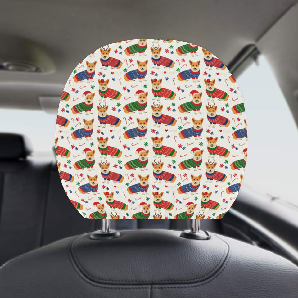 Corgi Christmas Pattern Car Headrest Cover