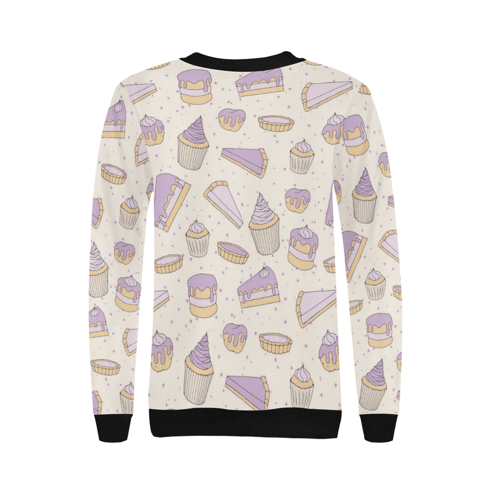 Cakes pies tarts muffins and eclairs purple bluebe Women's Crew Neck Sweatshirt
